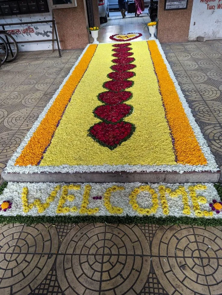 Flower decorations arranged along a ceremonial approach