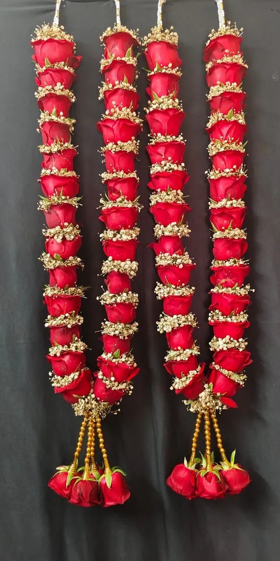 Long red rose wedding garlands with white flower sections